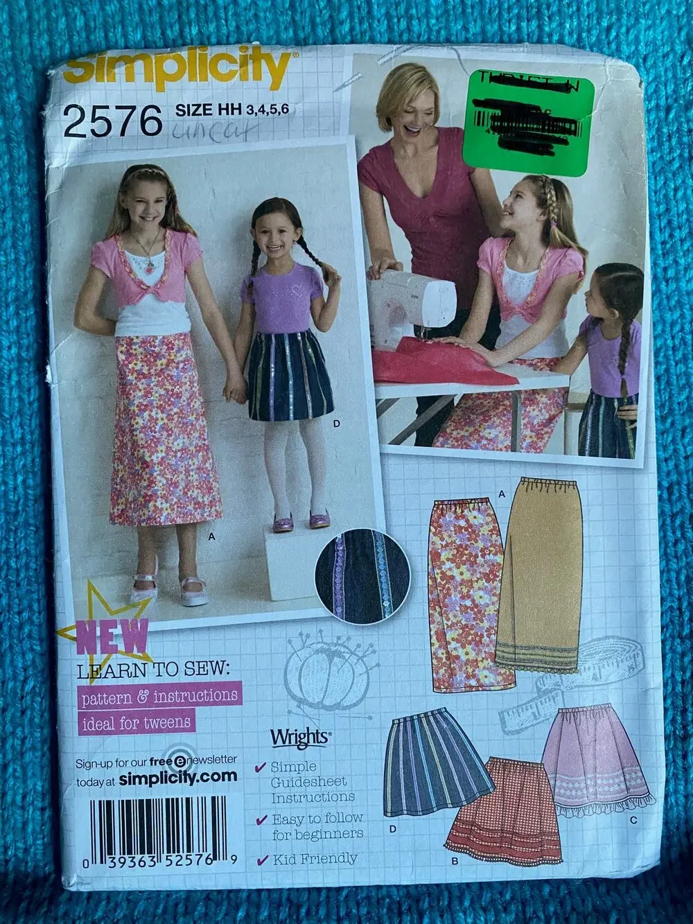 Simplicity Sewing pattern 2576 Girls skirt knee maxi